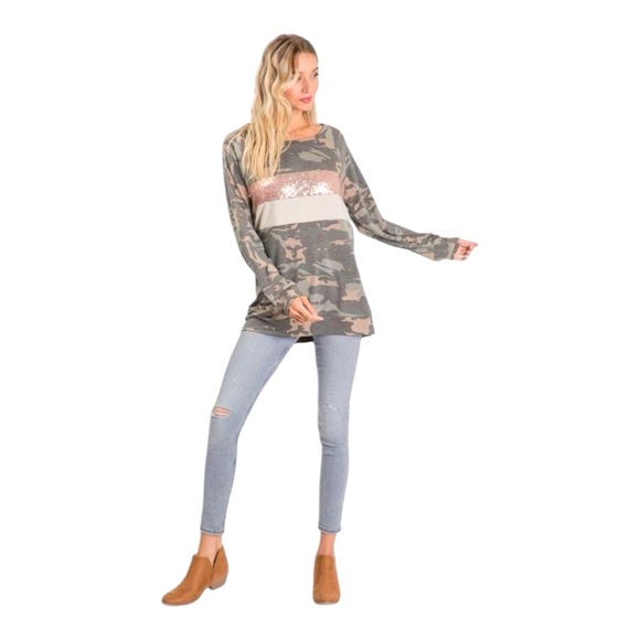 🆕 BiBi Camo Colorblock Sequin Top - NIB - Picture 4 of 15